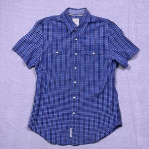 Mens Levis LS‎ Co. Plaid Pearl Snap Shirt Medium Short Sleeve Cotton Blue